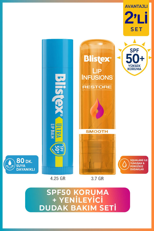 Blistex Ultra SPF50+ ve Lip Infusions Restore Dudak Bakım Seti 4,25 g + 3,7 g