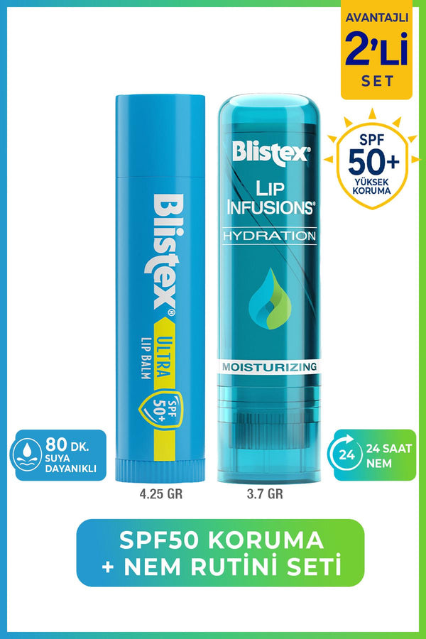 Blistex Ultra SPF50+ ve Nem Rutini Dudak Bakım Seti 4,25 g + 3,7 g