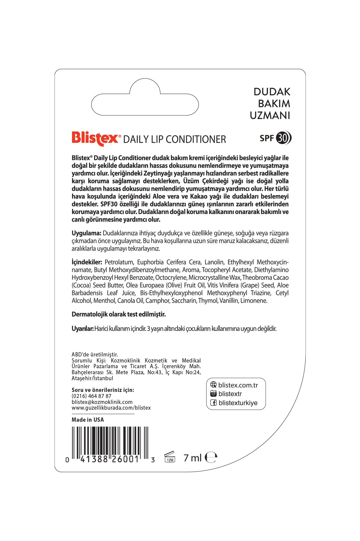 Daily Lip Conditioner - Yoğun Nemlendirme Etkili Günlük Dudak Bakım Kremi