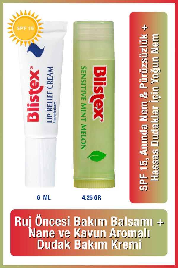 Blistex Lip Relief Cream SPF 10 6 ml + Sensitive Mint Melon Dudak Bakım Kremi 4,25 g