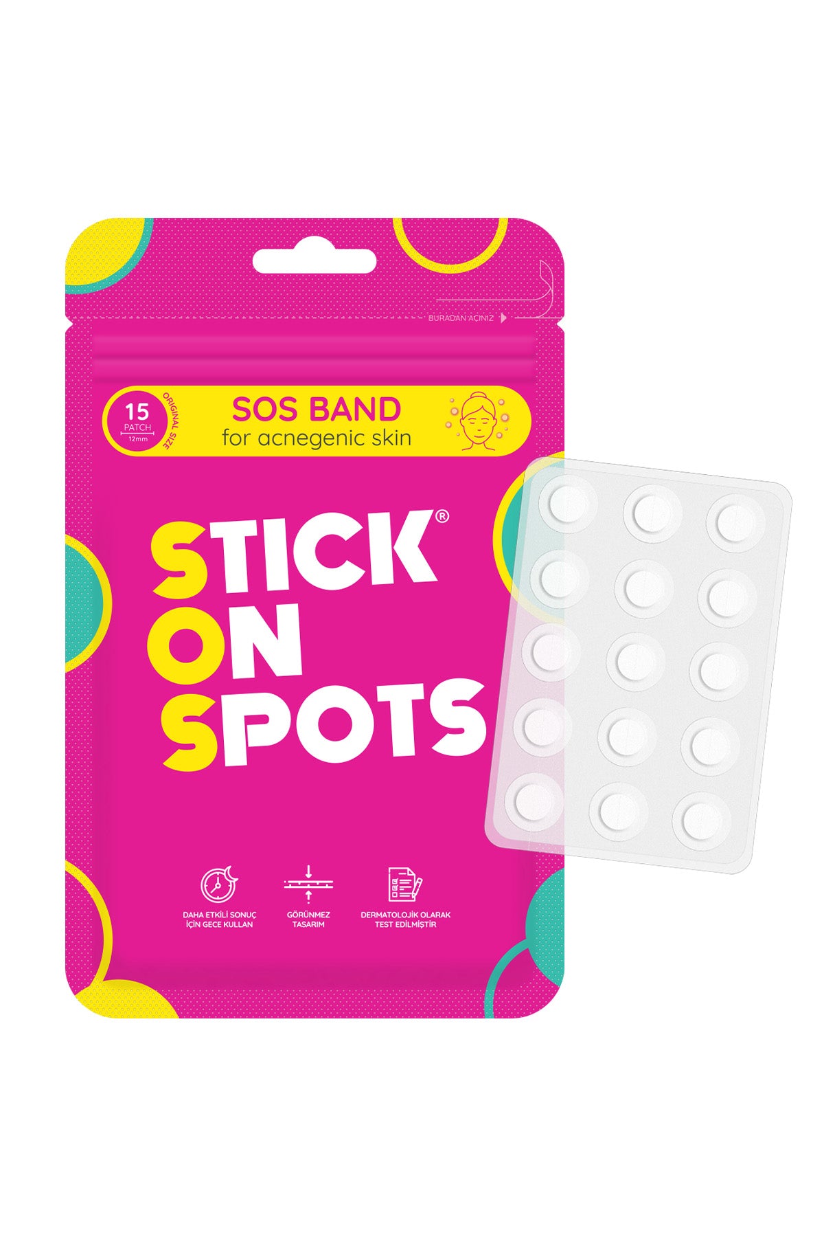 SOS Band - 15 Adet Sivilce/Akne Bandı - Pimple Patch- Hidrokolloid Bant