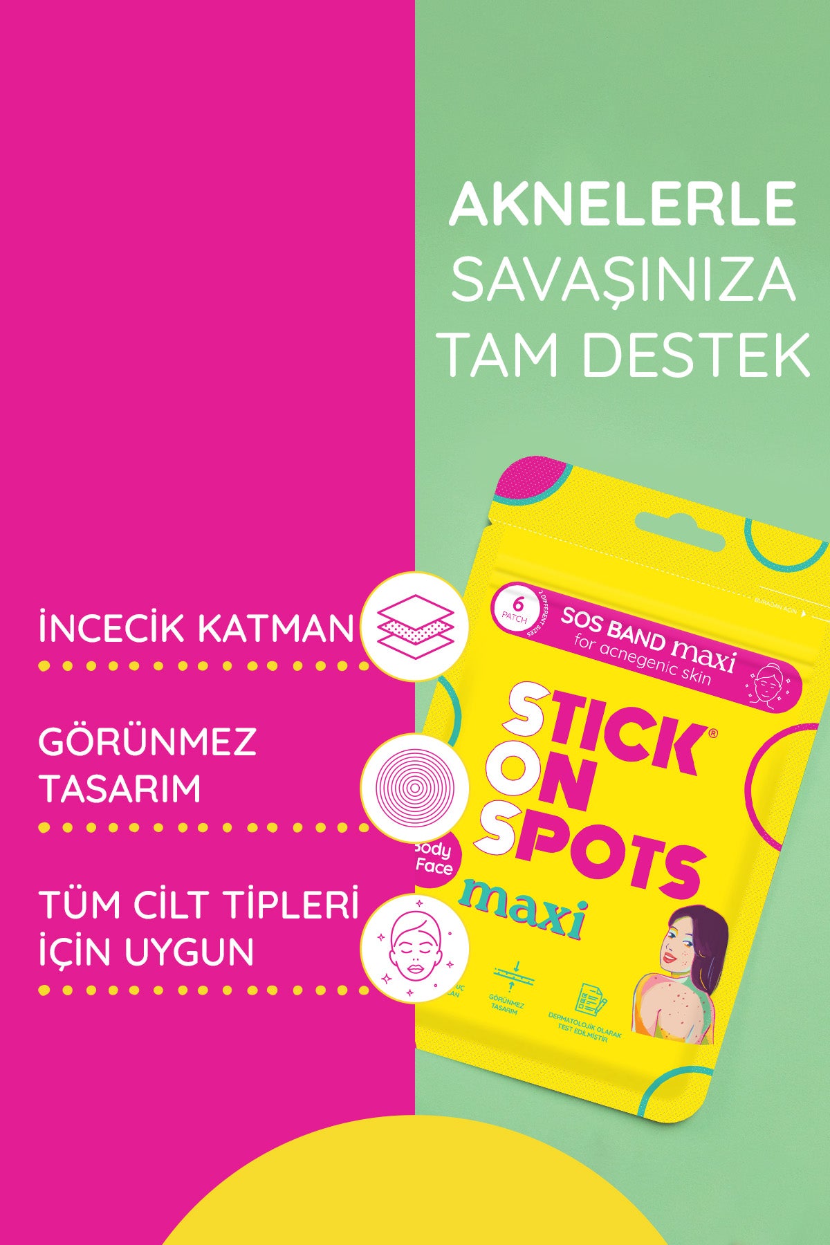 SOS Maxi - 6 Adet Vücut&Yüz Sivilce/Akne Bandı - Pimple Patch - Hidrokolloid Bant