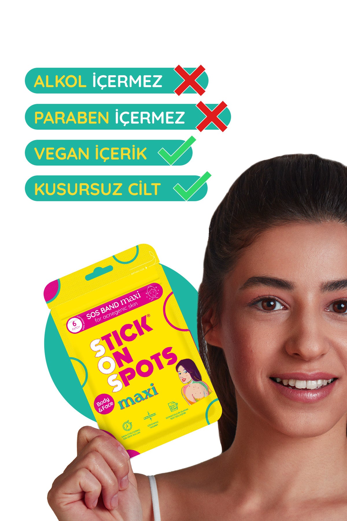 SOS Maxi - 6 Adet Vücut&Yüz Sivilce/Akne Bandı - Pimple Patch - Hidrokolloid Bant