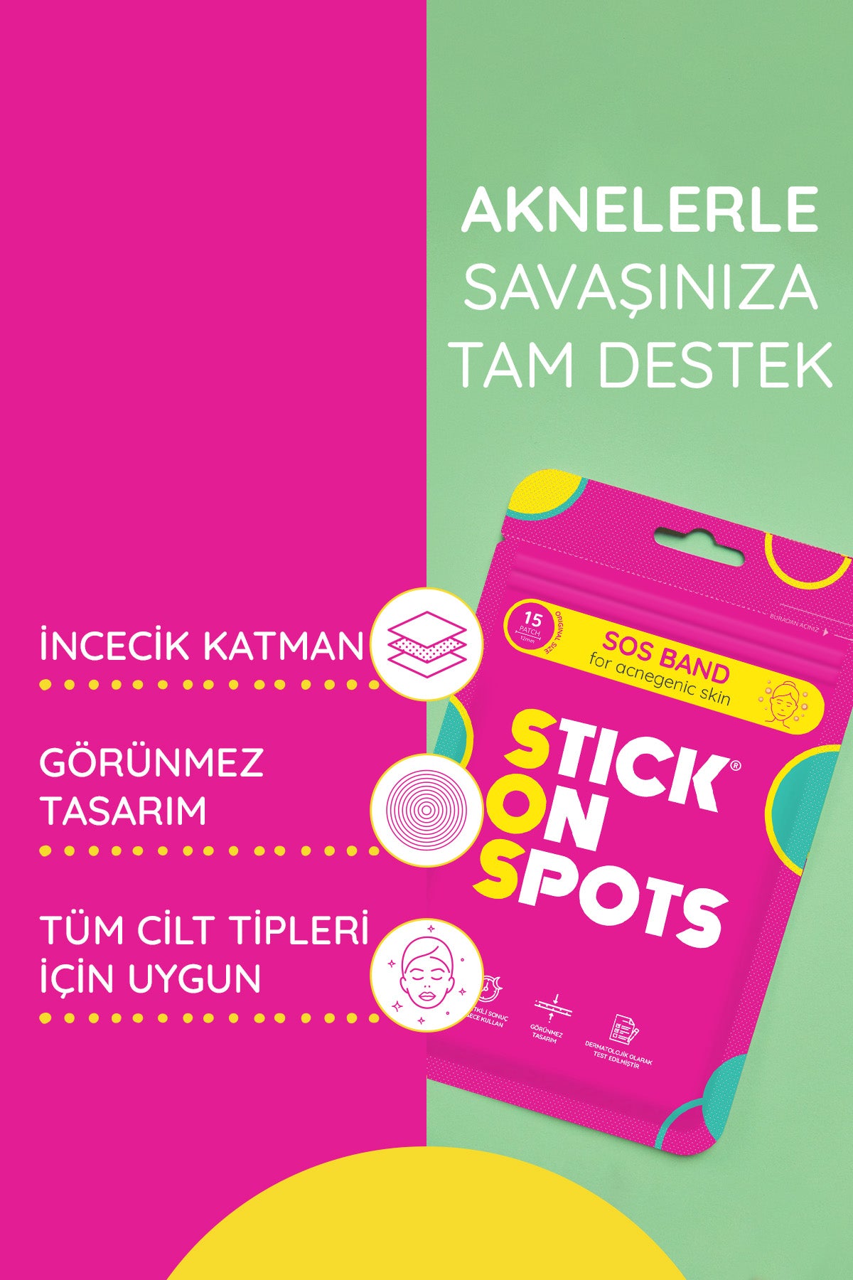 SOS Band - 15 Adet Sivilce/Akne Bandı - Pimple Patch- Hidrokolloid Bant