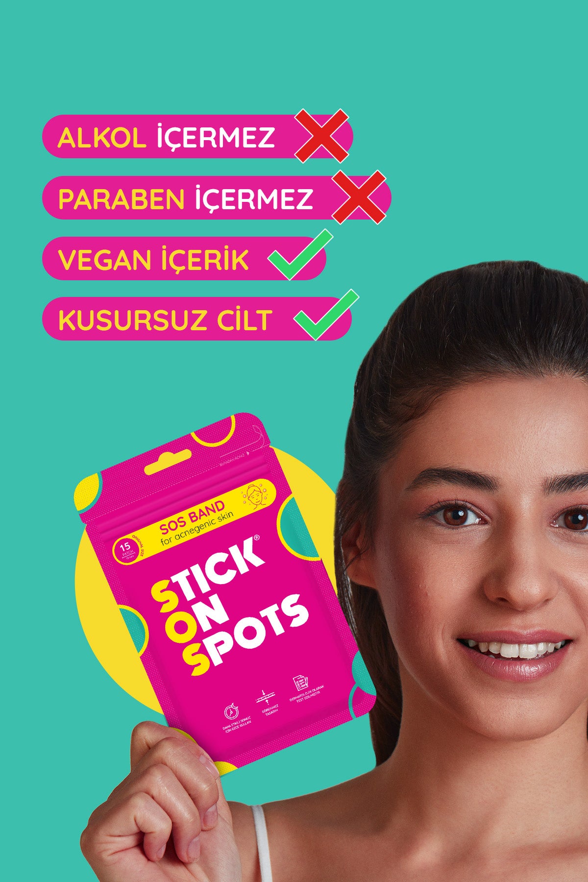SOS Band - 15 Adet Sivilce/Akne Bandı - Pimple Patch- Hidrokolloid Bant