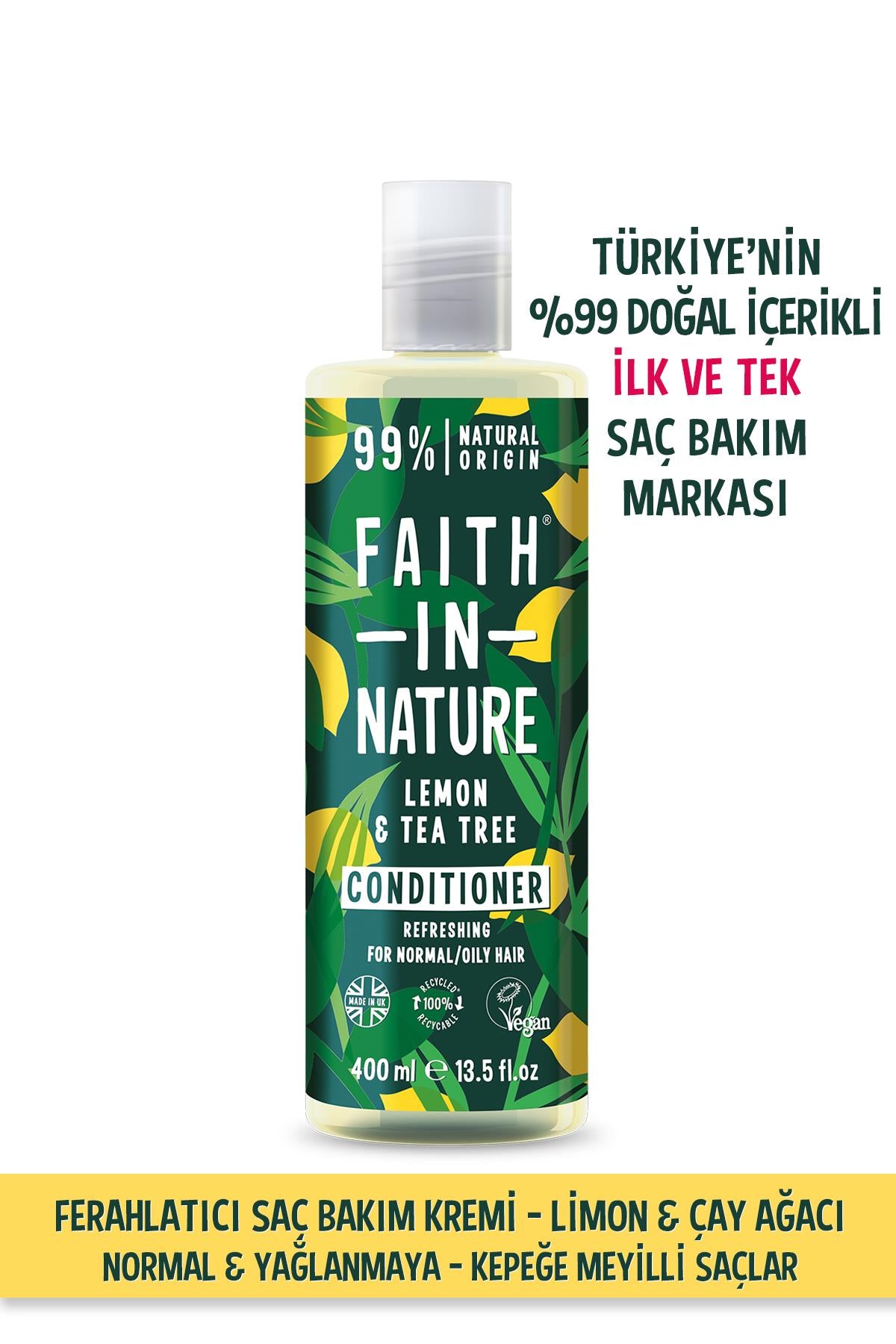 %99 Doğal Ferahlatıcı Saç Bakım Kremi Limon&Çay Ağacı Normal&Yağlanmaya-Kepeğe Meyilli Saçlar İçin
