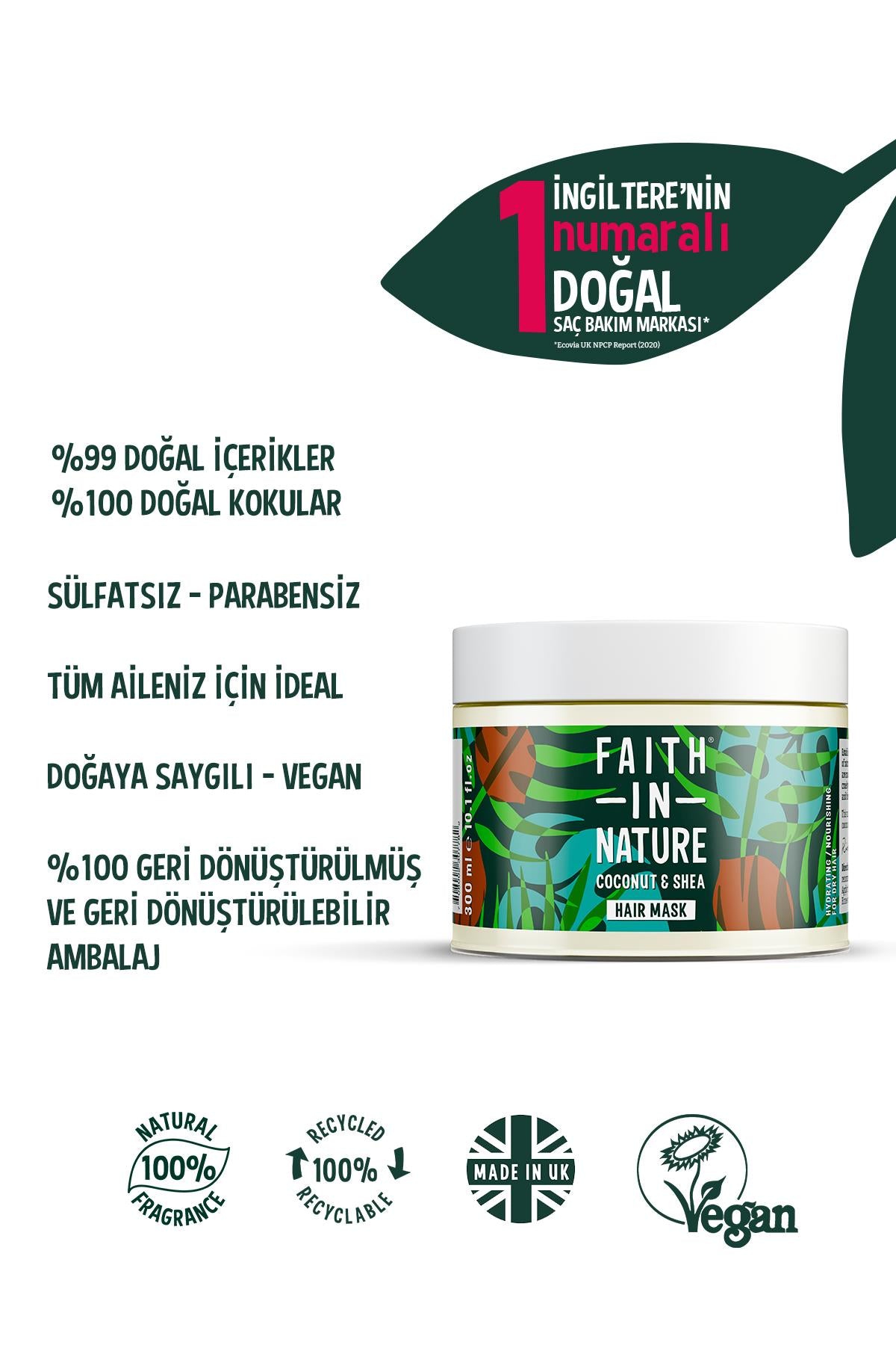 %99 Doğal Nemlendirici&Besleyici Saç Bakım Maskesi Hindistan Cevizi&Shea Yağı Kuru Saç Tipleri İçin