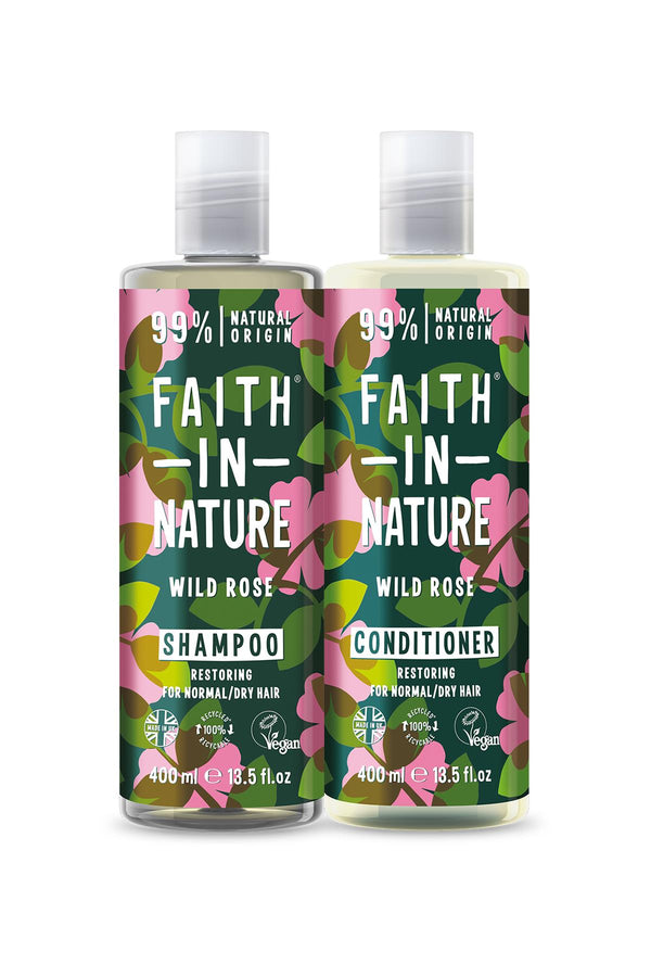 Faith in Nature %99 Doğal Yabani Gül Onarıcı Şampuan + Saç Kremi 2 x 400 ml
