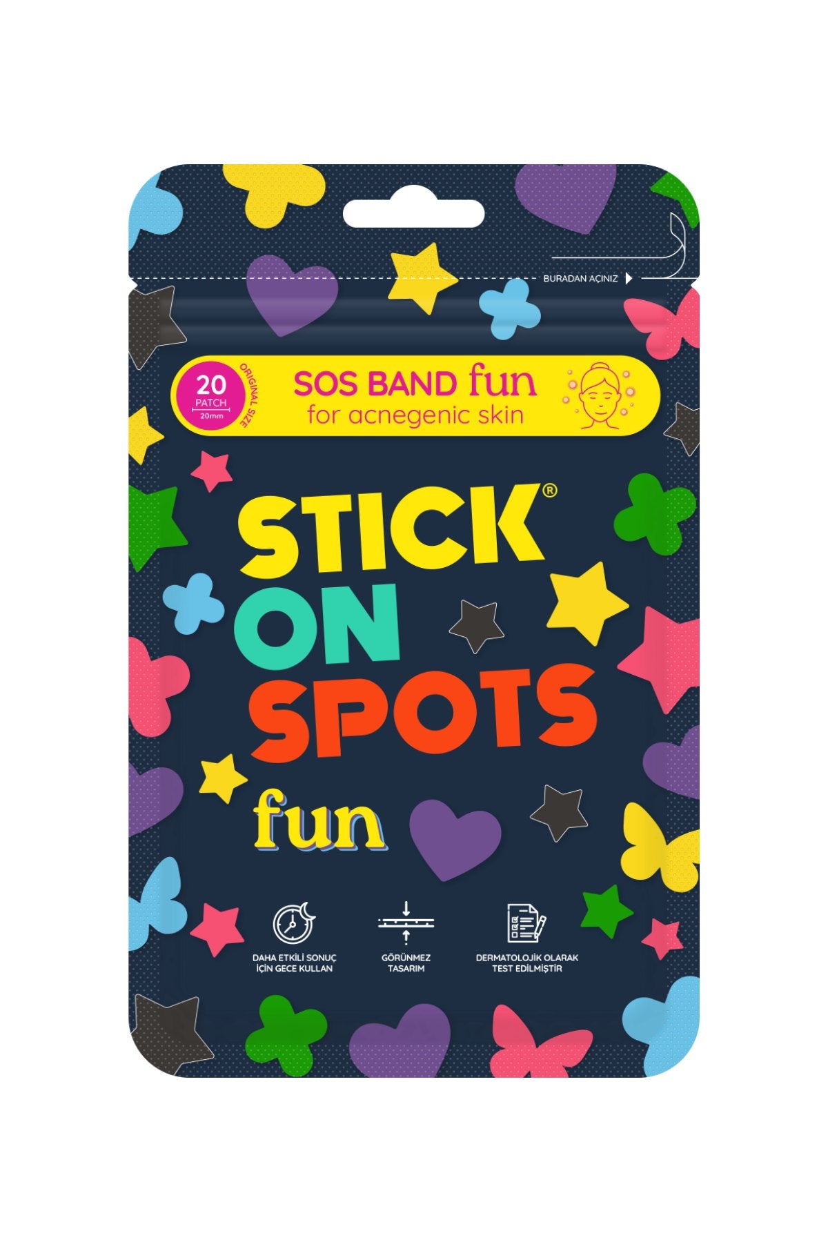 SOS Band Fun - 20 Adet Sivilce /Akne Bandı - Pimple Patch- Hidrokolloid Bant