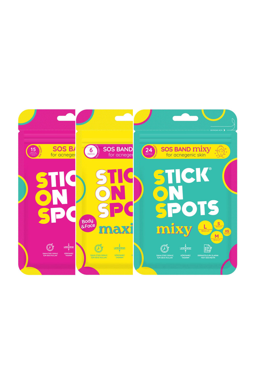 Stick On Spots SOS Band Hidrokolloid Sivilce Bandı Karma Seti 15 Adet + 6 Adet + 24 Adet