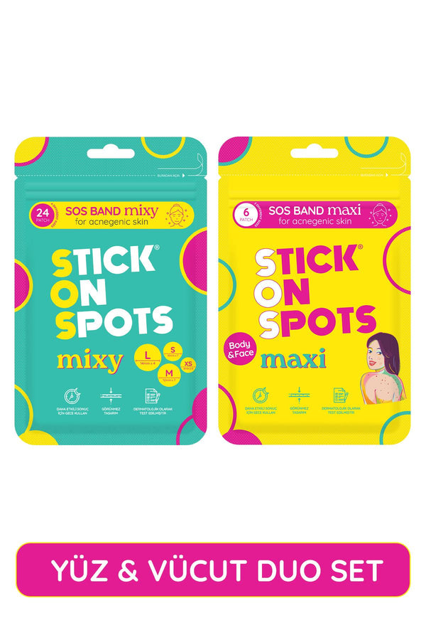 Stick On Spots SOS Band Maxi + Mixy Hidrokolloid Sivilce Bandı Seti 6 Adet + 24 Adet