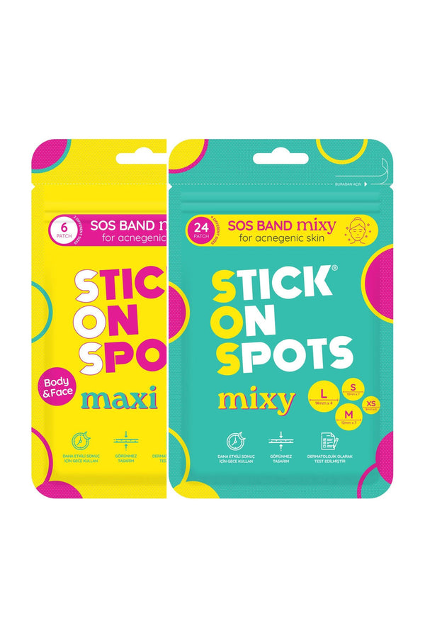 Stick On Spots SOS Band Maxi + Mixy Hidrokolloid Sivilce Bandı Seti 6 Adet + 24 Adet