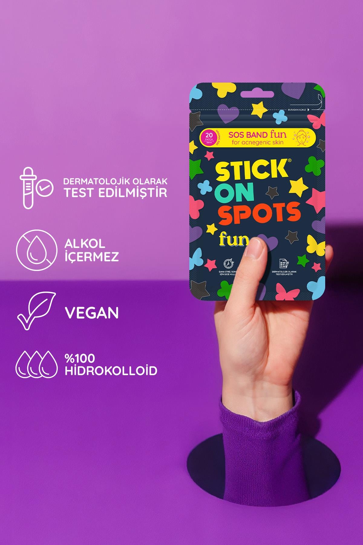 SOS Band Fun - 20 Adet Sivilce /Akne Bandı - Pimple Patch- Hidrokolloid Bant