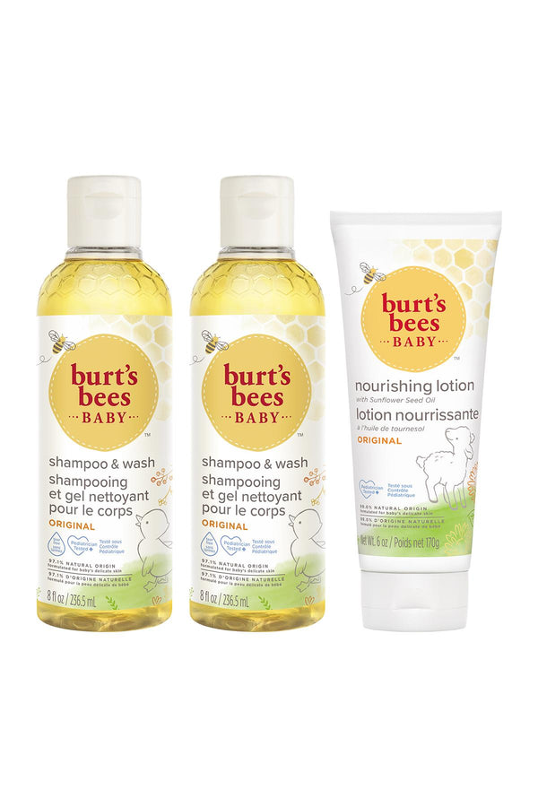 Burt's Bees Baby Bee Bebek Bakım Seti: Saç ve Vücut Şampuanı x2 + Bebek Losyonu 2 x 236,5 ml + 170 g