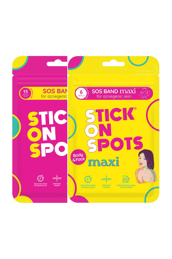 Stick On Spots SOS Band Original + Maxi Hidrokolloid Sivilce Bandı Seti 15 Adet + 6 Adet