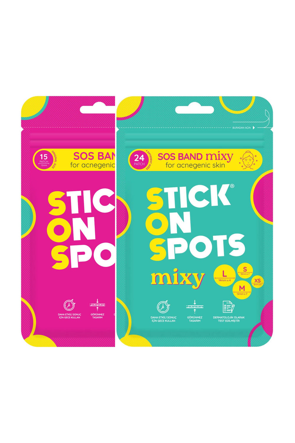 Stick On Spots SOS Band Original + Mixy Hidrokolloid Sivilce Bandı Seti 15 Adet + 24 Adet
