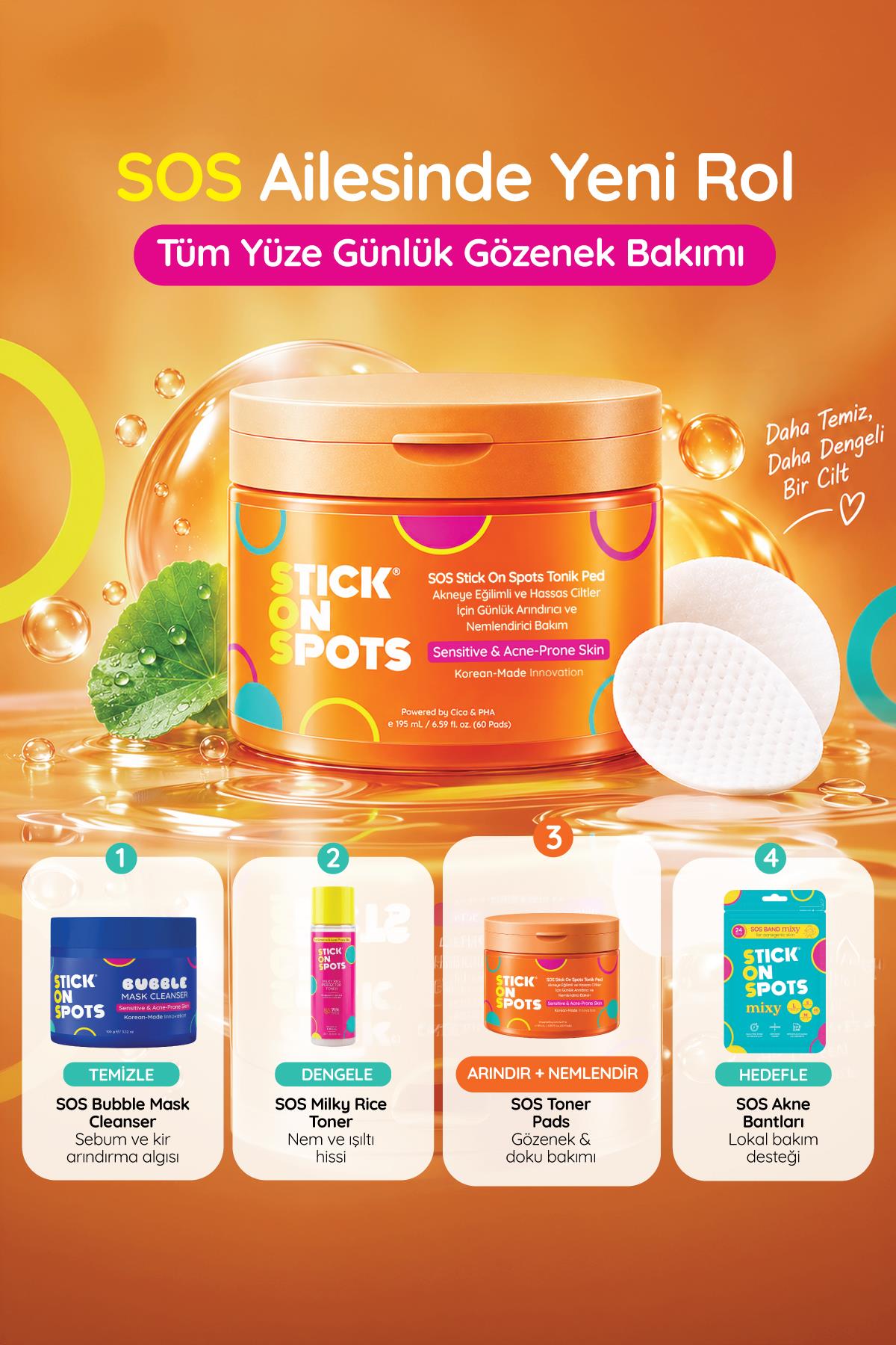 SOS Stick On Spots Tonik Ped – Akneye Eğilimli ve Hassas Ciltler İçin Günlük Arındırıcı ve Nemlendirici Bakım